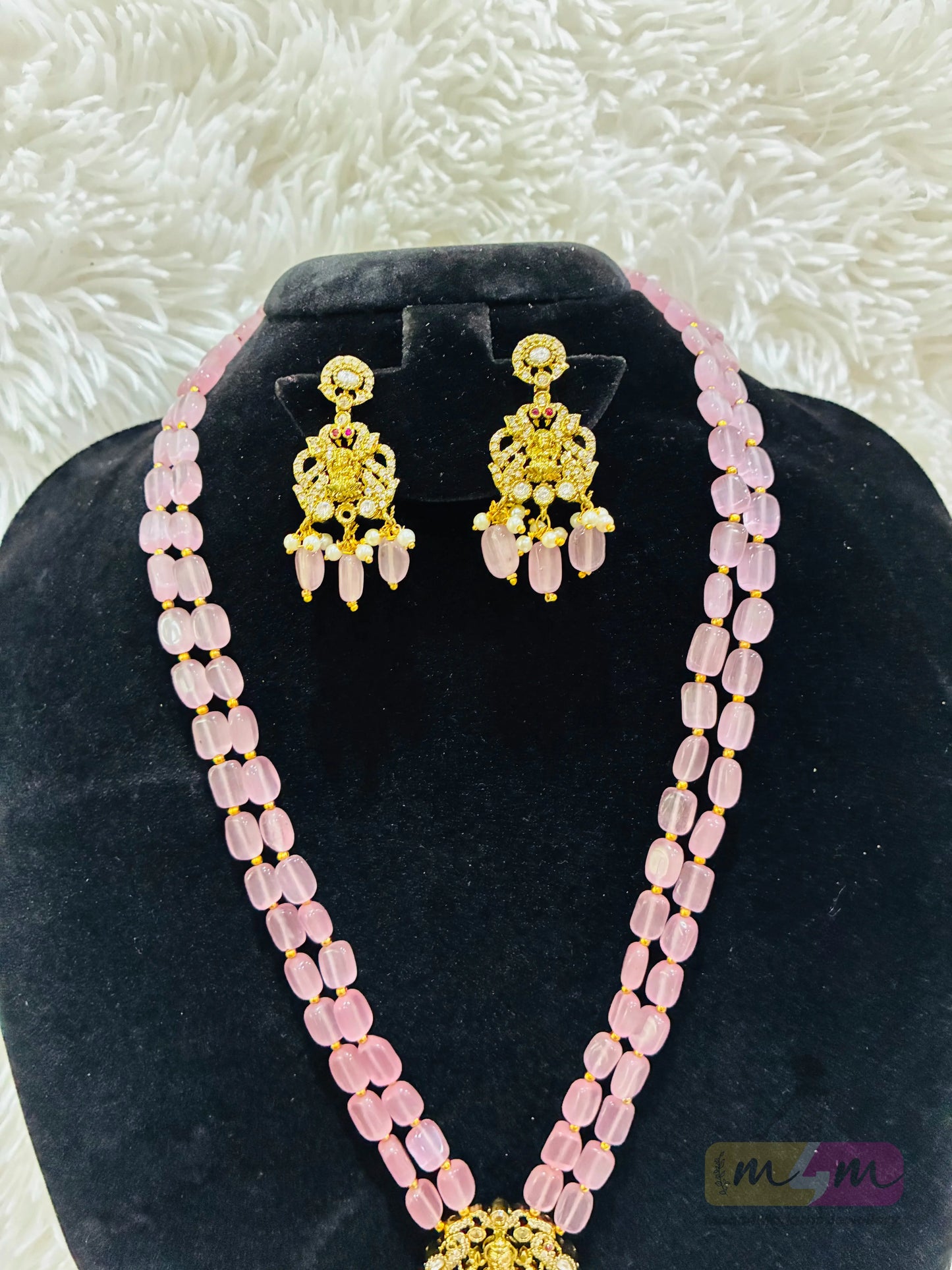 Beaded Temple Necklace Set with Lakshmi Pendant & Earrings Made4Madams