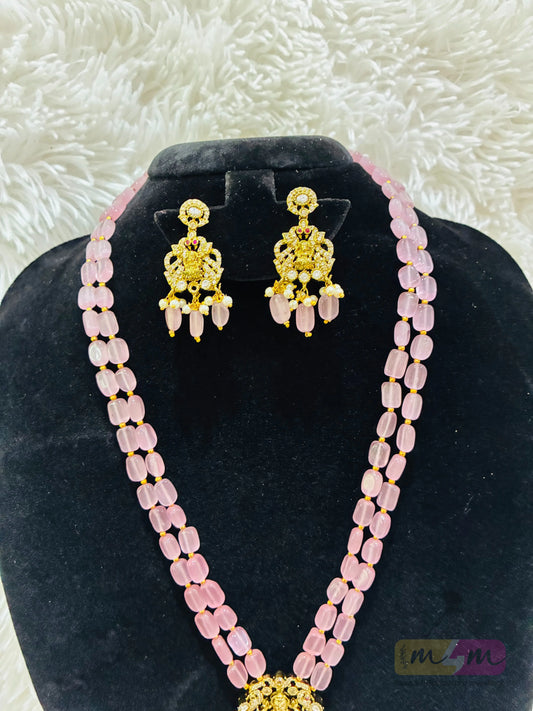 Beaded Temple Necklace Set with Lakshmi Pendant & Earrings Made4Madams