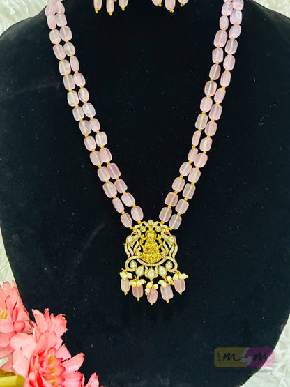 Beaded Temple Necklace Set with Lakshmi Pendant & Earrings Made4Madams