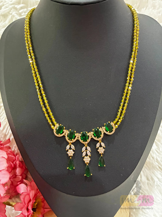2 layered Beaded Necklace with Crystal Pendant & Stud Earrings Made4Madams