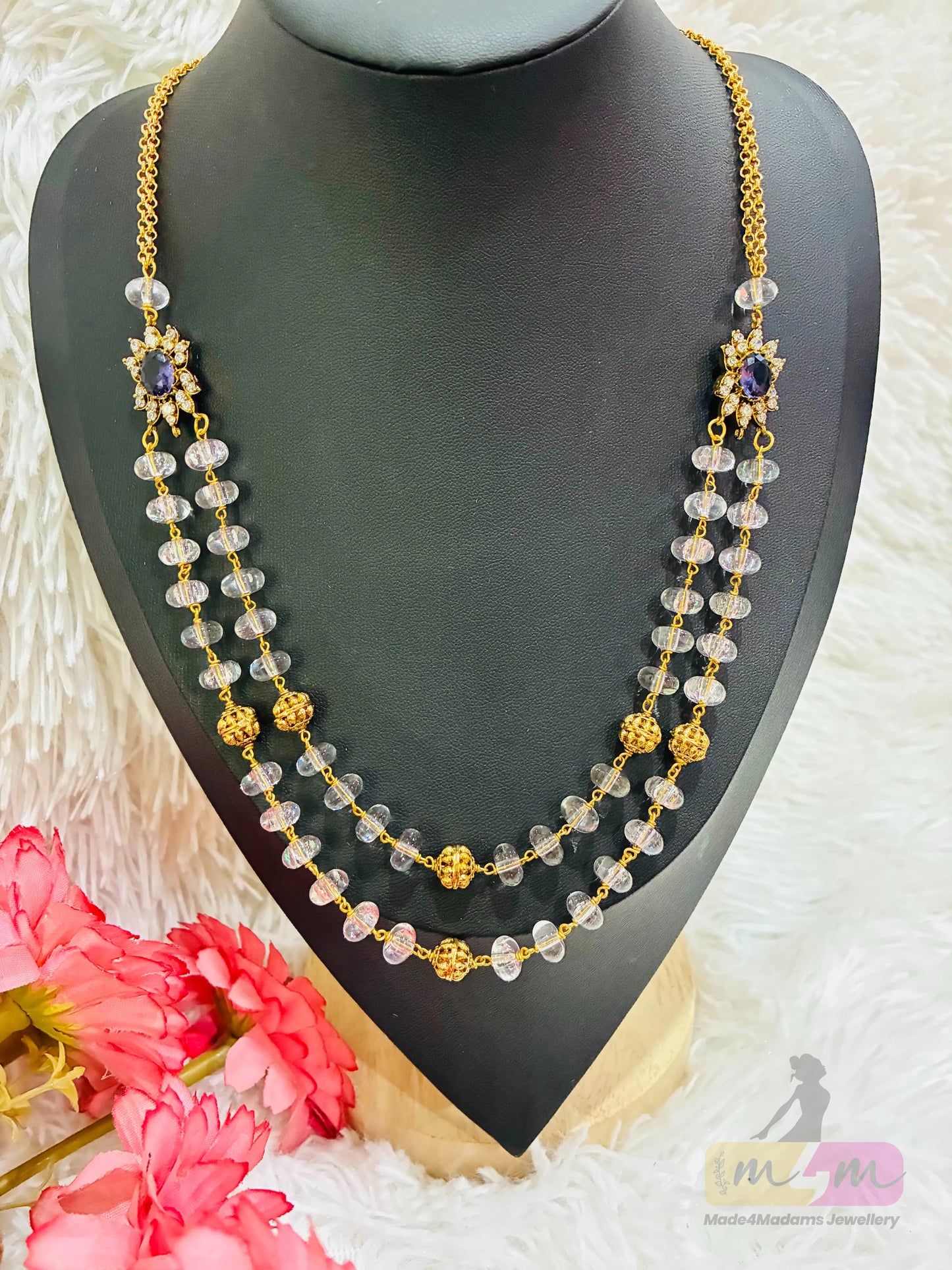 Two-Layered beads Chain with Side pendant Made4Madams