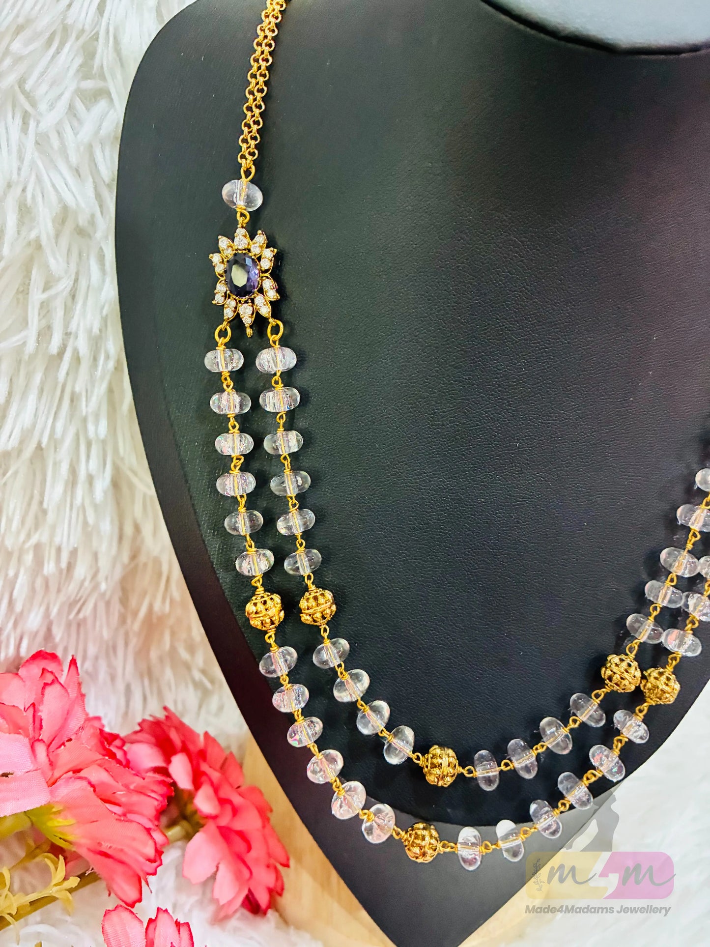 Two-Layered beads Chain with Side pendant Made4Madams