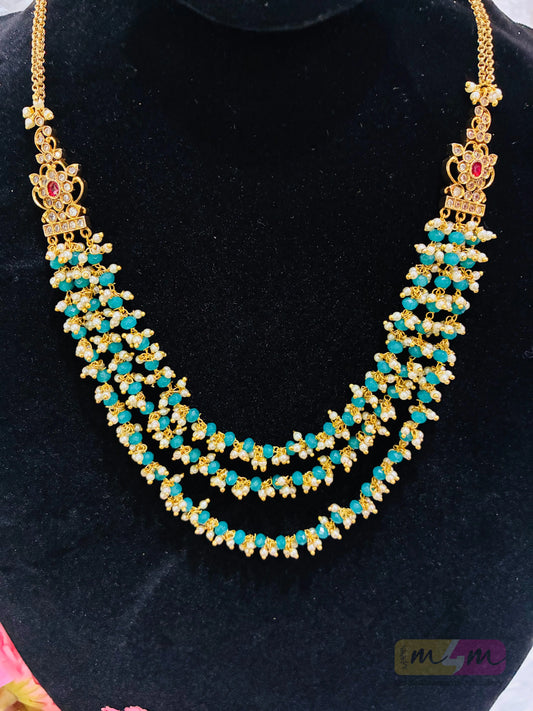 3 Layered Beads Chain Necklace-Micro Gold Plated with Side Pendants Made4Madams