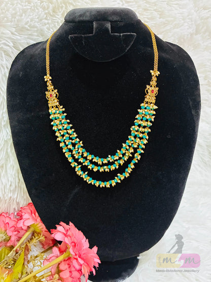 3 Layered Beads Chain Necklace-Micro Gold Plated with Side Pendants Made4Madams