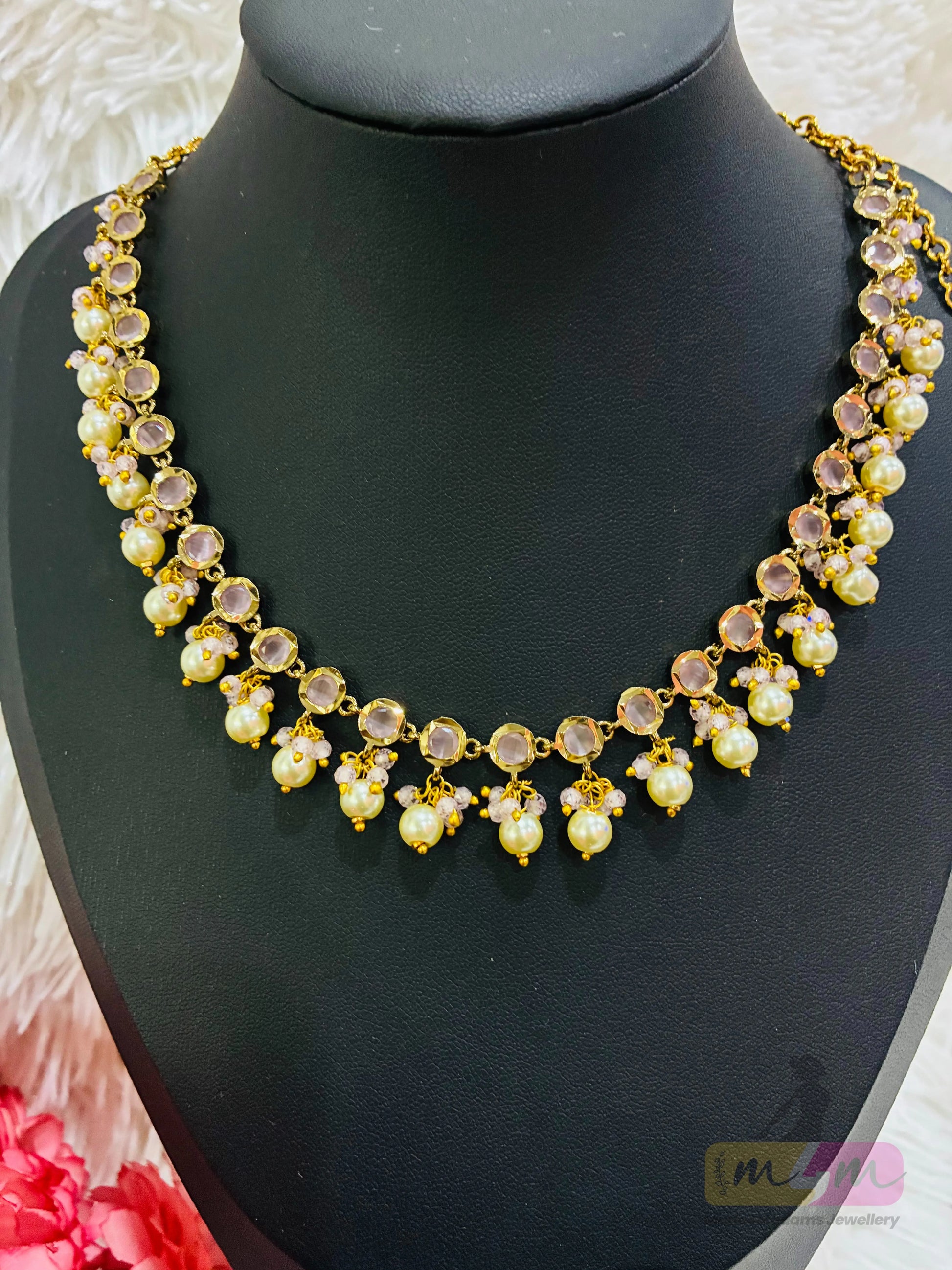 Elegant Simple Stones and Beads Chocker Set with Earrings Made4Madams