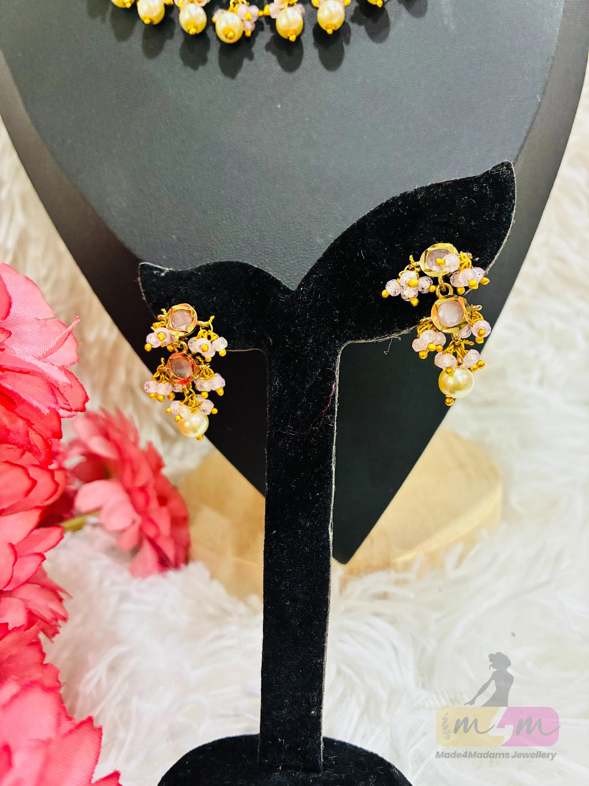 Elegant Simple Stones and Beads Chocker Set with Earrings Made4Madams