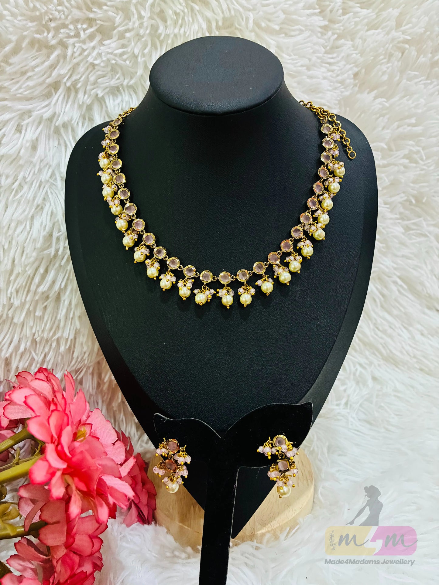 Elegant Simple Stones and Beads Chocker Set with Earrings Made4Madams