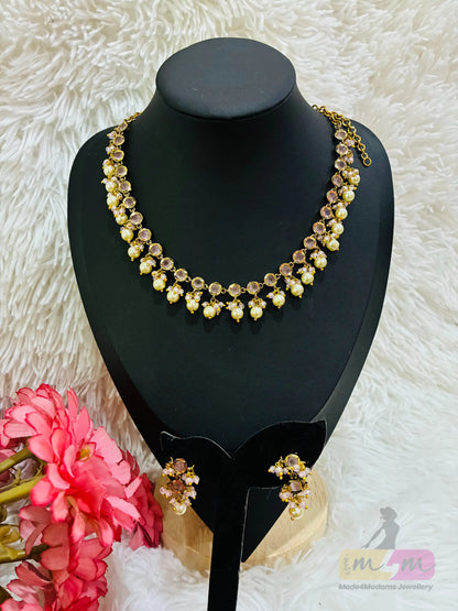 Elegant Simple Stones and Beads Chocker Set with Earrings Made4Madams