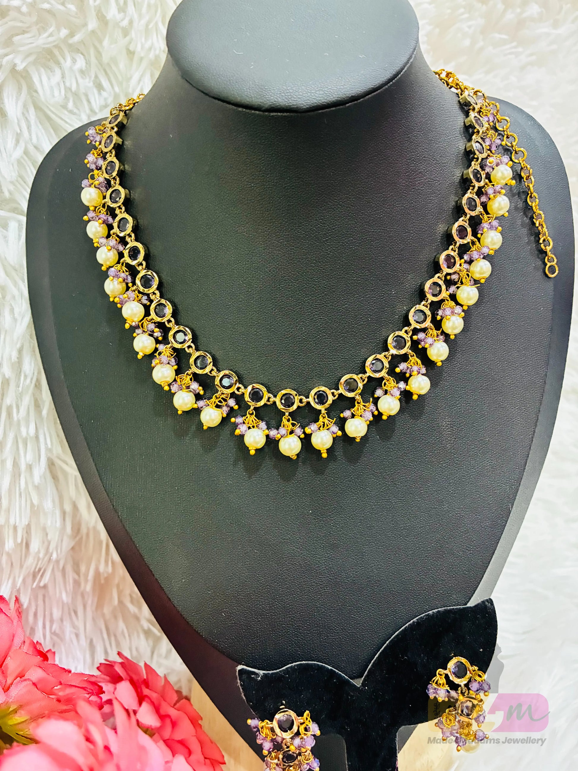 Elegant Simple Stones and Beads Chocker Set with Earrings Made4Madams