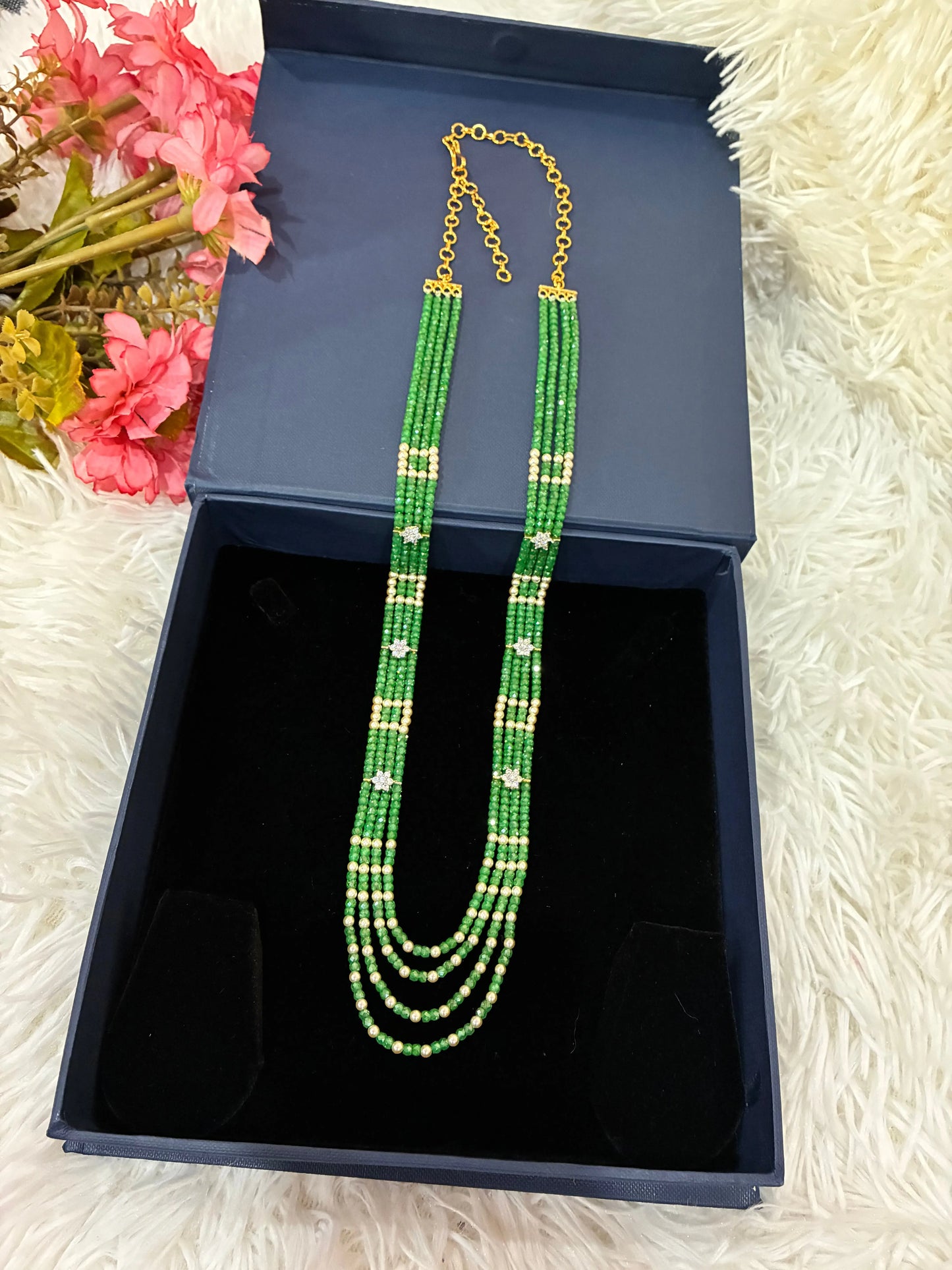 Handmade-Premium Swarovski & CZ Beaded 4- Layered Haram-Customization Available Made4Madams