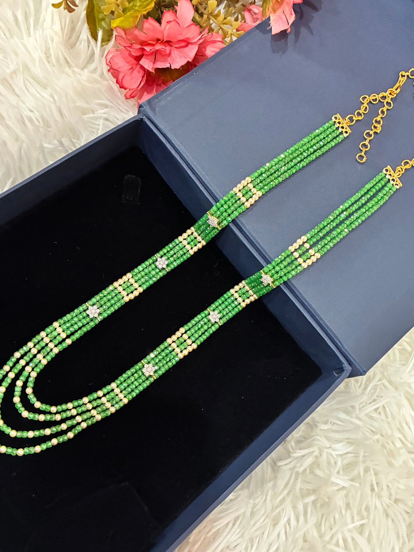Handmade-Premium Swarovski & CZ Beaded 4- Layered Haram-Customization Available Made4Madams