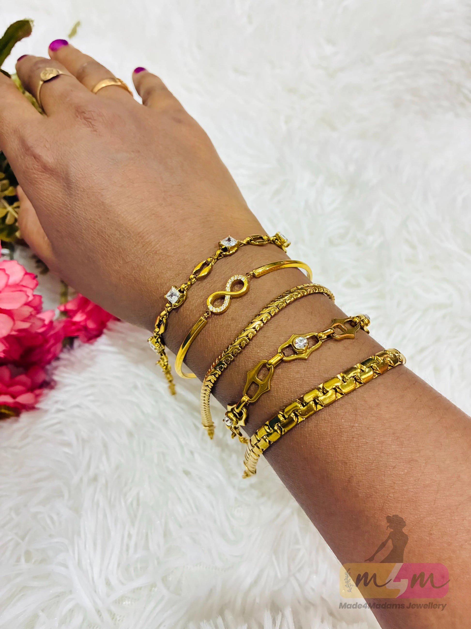 PVD Coated Zircon 18K Real Gold Plated Bracelets Made4Madams