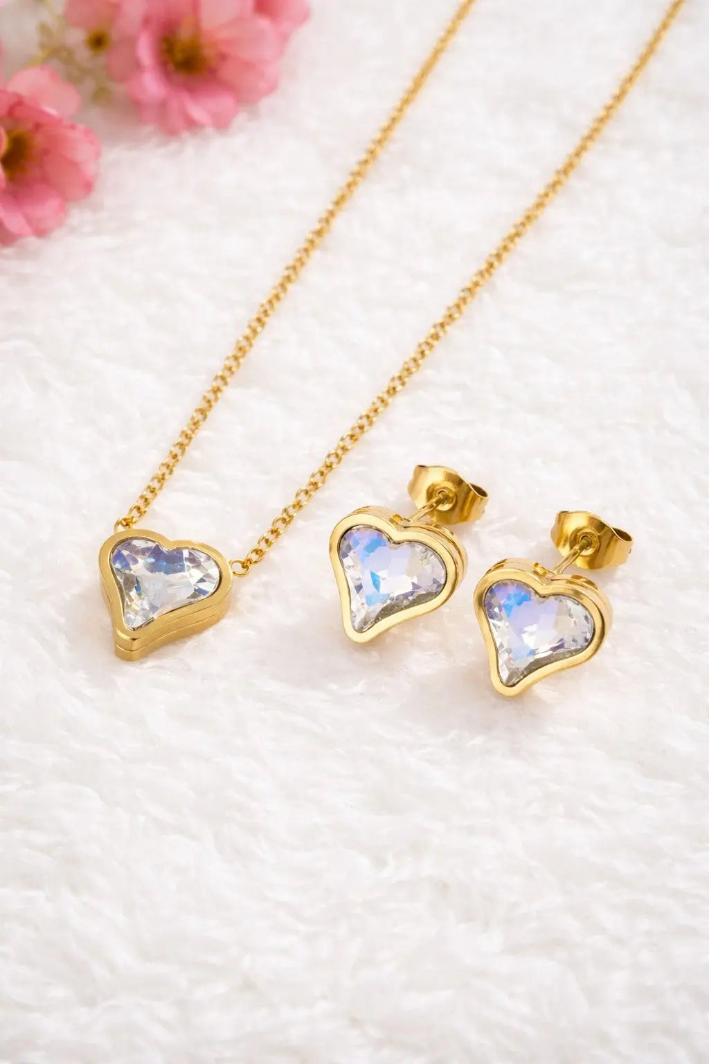 Heart shaped 18K Gold Plated Vintage Style Chain with Earrings Made4Madams