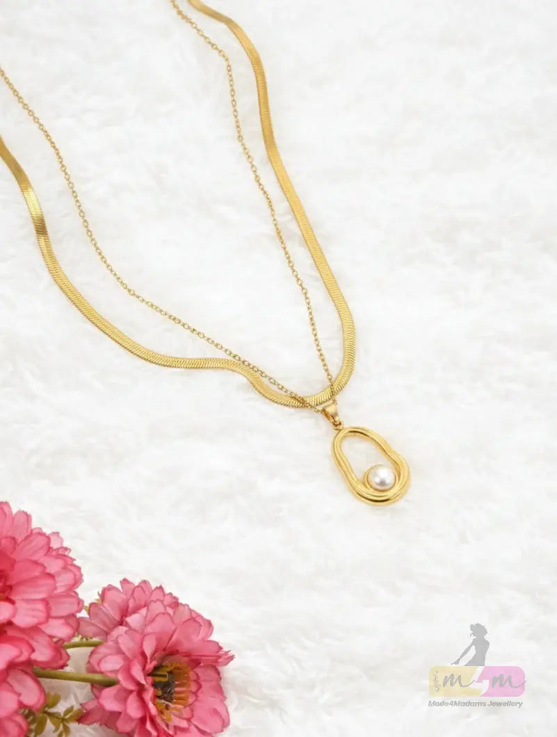 2 Layered 18K Gold Plated Irregular Round Solid  Pendant Necklace Made4Madams