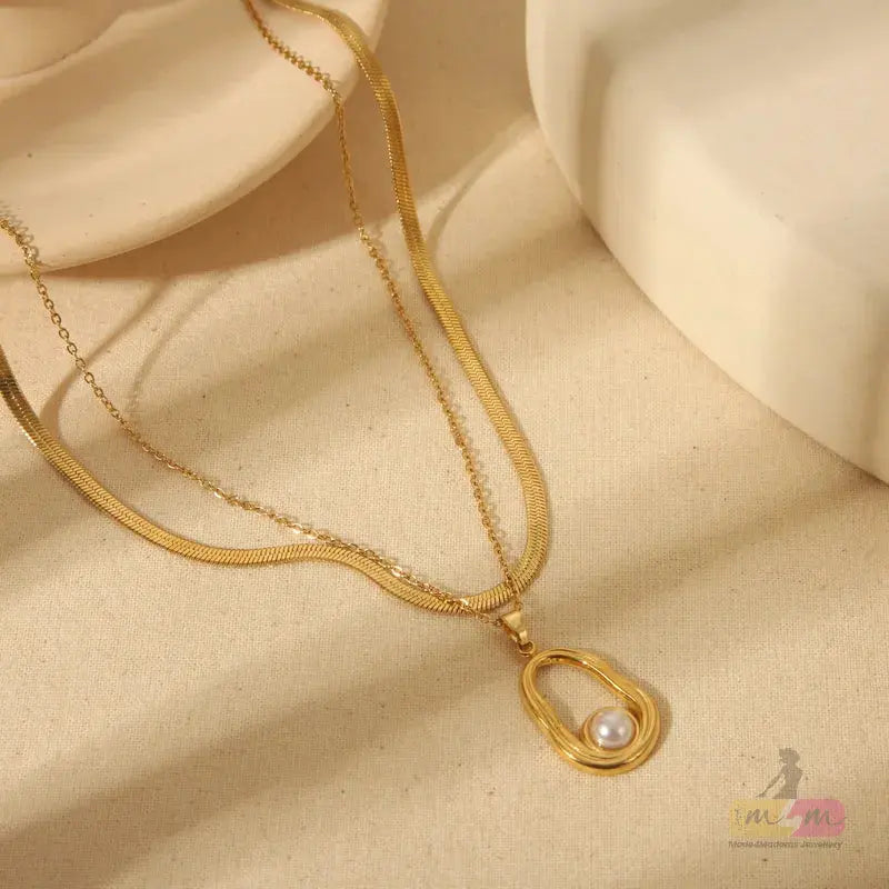 2 Layered 18K Gold Plated Irregular Round Solid  Pendant Necklace Made4Madams