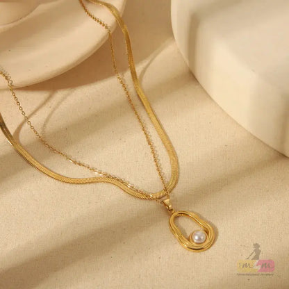 2 Layered 18K Gold Plated Irregular Round Solid  Pendant Necklace Made4Madams
