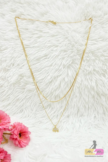 2 Layered 18K Gold Plated Irregular Round Elephant  Pendant Necklace Made4Madams