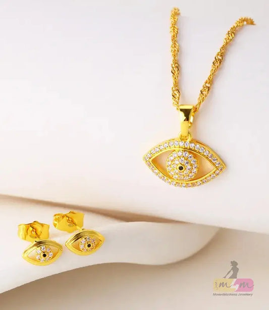 Elegant Eye Design Zirconia Stone Necklace, Earrings Made4Madams