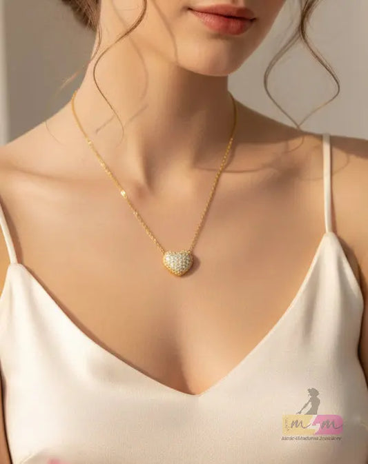 18K Gold Plated Stoned Heart Pendant Made4Madams