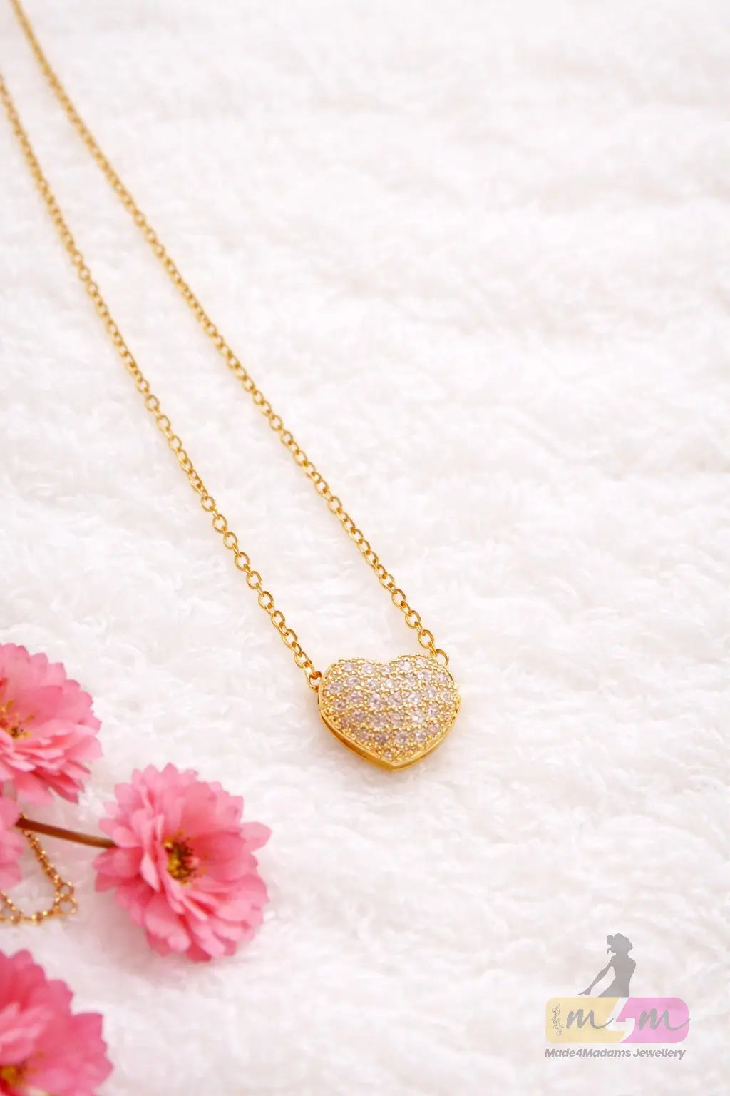 18K Gold Plated Stoned Heart Pendant Made4Madams
