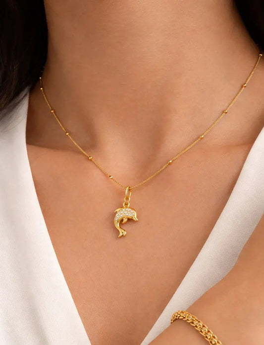 Multi Stone Dolphin 18k Gold Plated Pendant Made4Madams