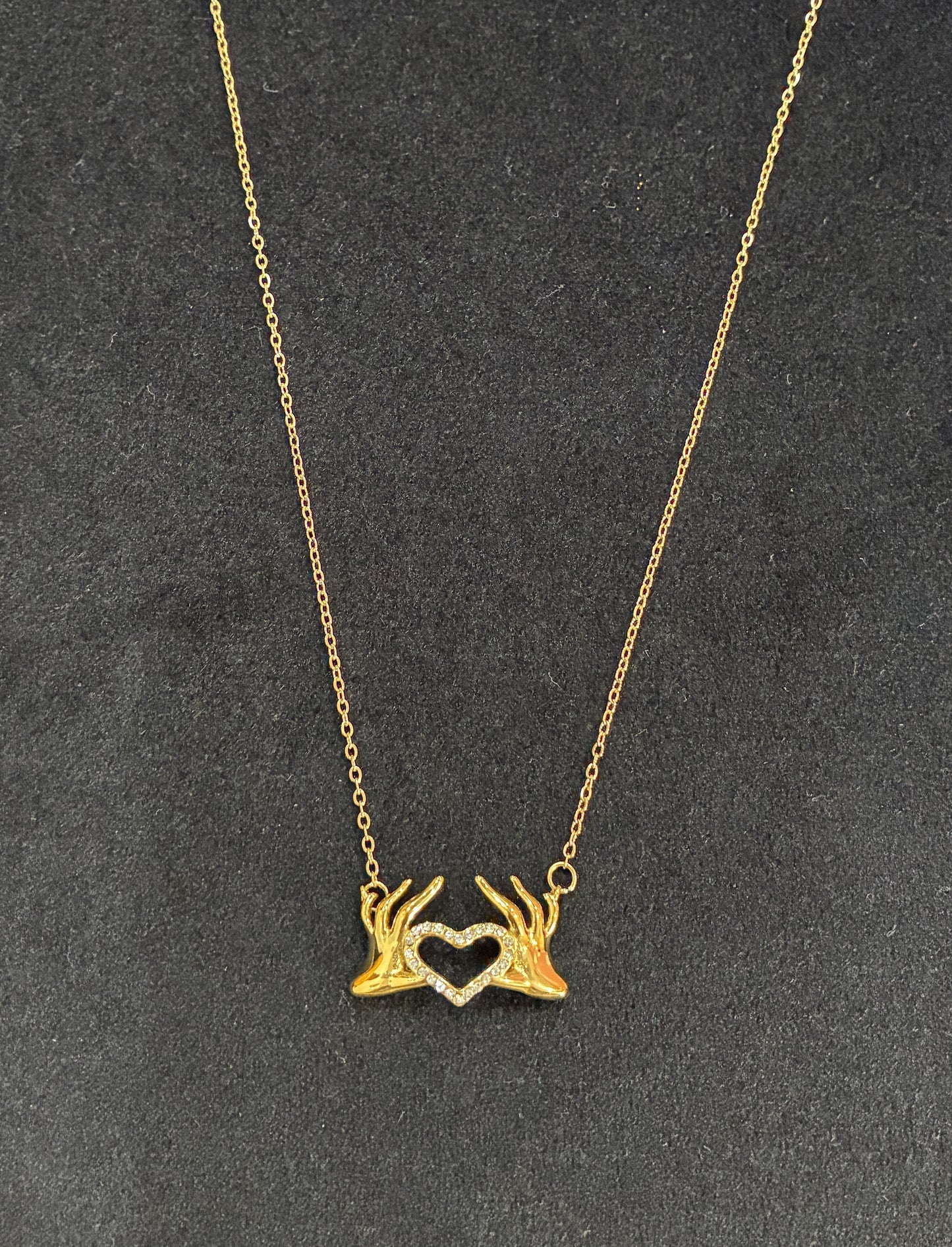 18K Gold Hand Heart Shape Elegant French Style 304 Stainless Steel Pendant Necklace Made4Madams