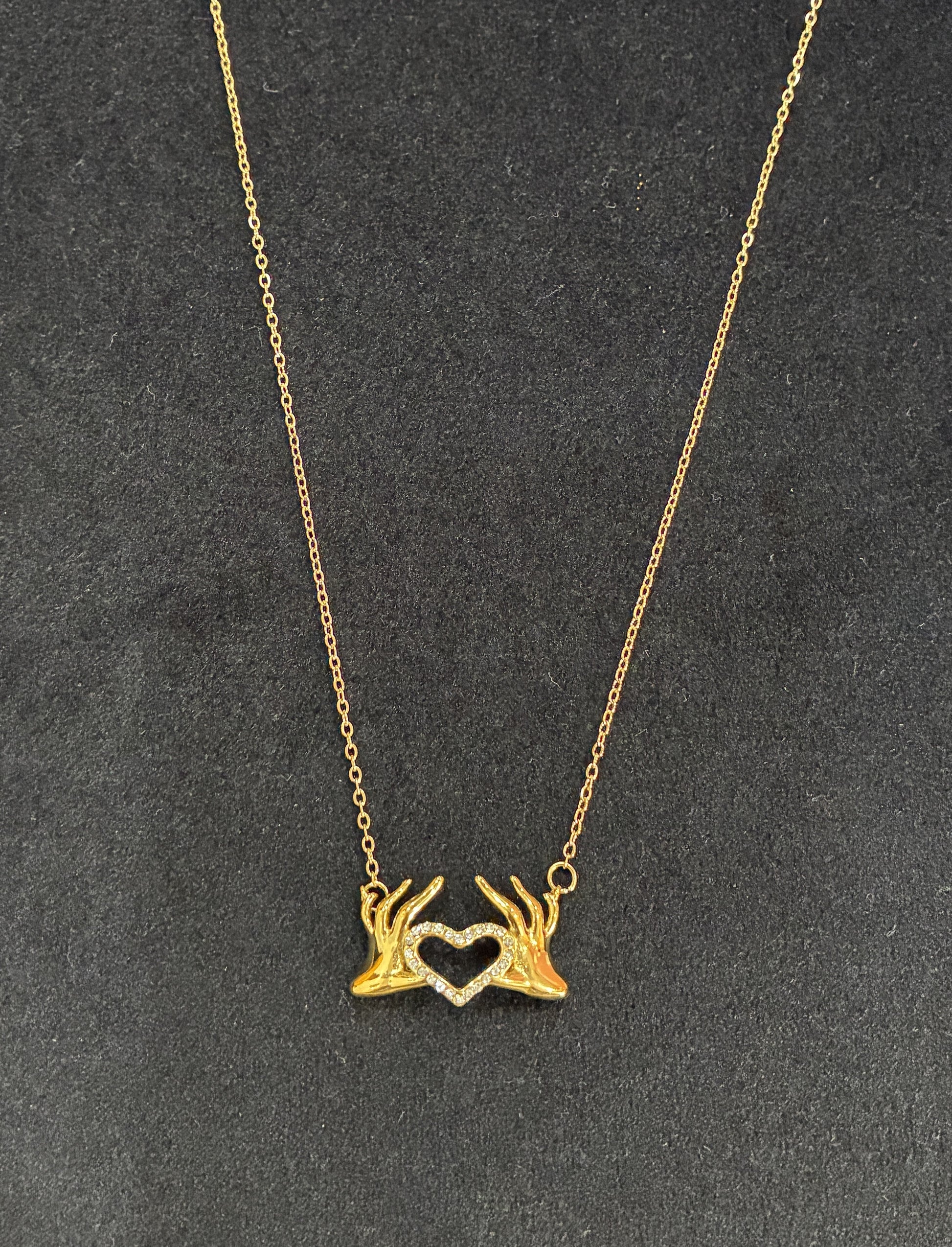 18K Gold Hand Heart Shape Elegant French Style 304 Stainless Steel Pendant Necklace Made4Madams