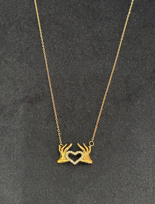 18K Gold Hand Heart Shape Elegant French Style 304 Stainless Steel Pendant Necklace Made4Madams