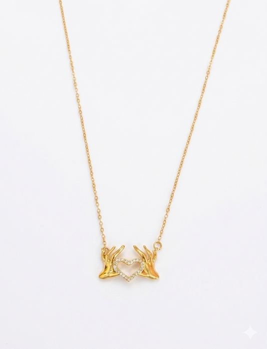 18K Gold Hand Heart Shape Elegant French Style 304 Stainless Steel Pendant Necklace Made4Madams