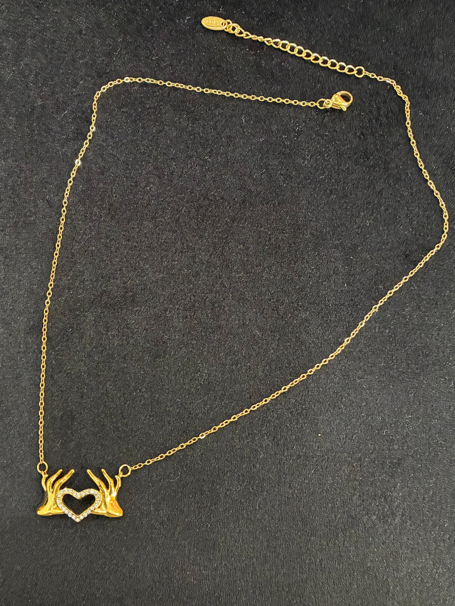 18K Gold Hand Heart Shape Elegant French Style 304 Stainless Steel Pendant Necklace Made4Madams