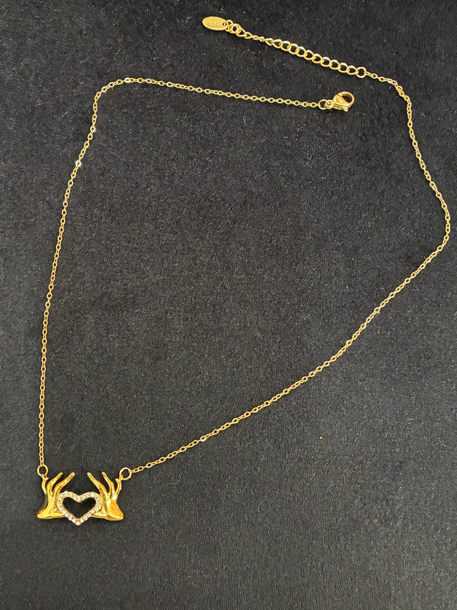 18K Gold Hand Heart Shape Elegant French Style 304 Stainless Steel Pendant Necklace Made4Madams