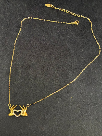 18K Gold Hand Heart Shape Elegant French Style 304 Stainless Steel Pendant Necklace Made4Madams