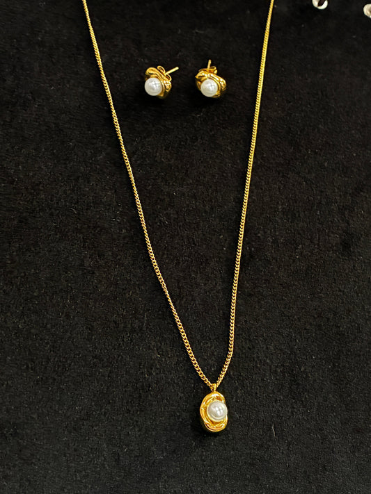 18K Gold Plated 304 Stainless Steel Plastic Pea Style with Earrings Necklace Set Made4Madams
