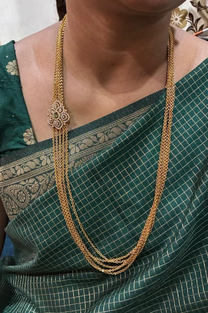 Necklace - 5 Lines Chandraharam - Green
