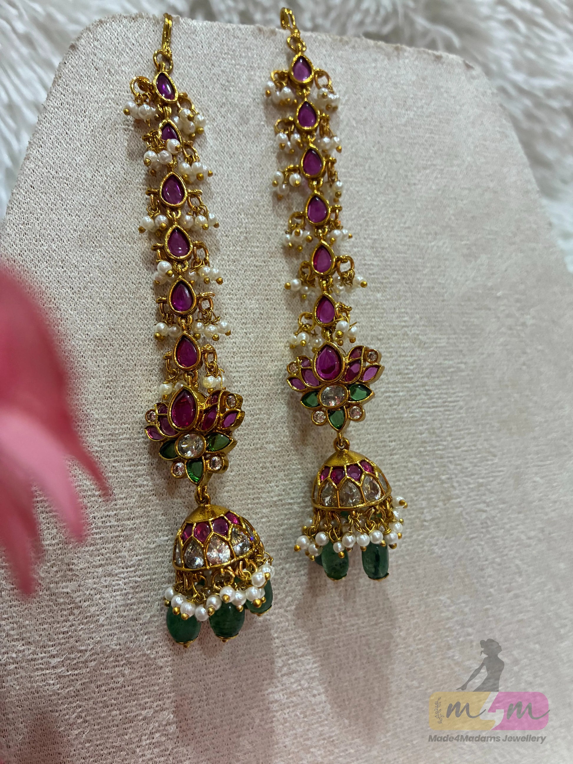 Jadau Kundan Jhumka with Attached Matti Chain Made4Madams