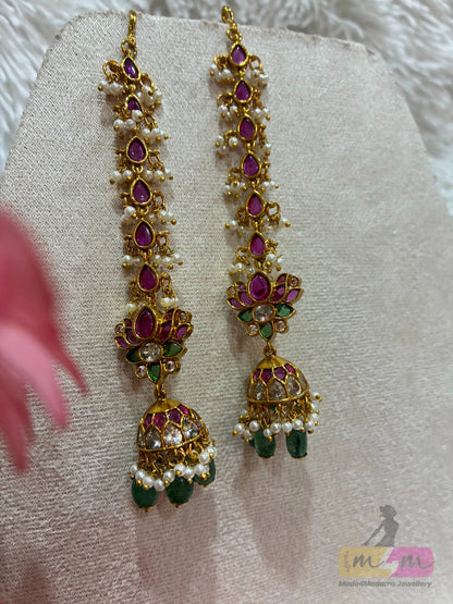 Jadau Kundan Jhumka with Attached Matti Chain Made4Madams