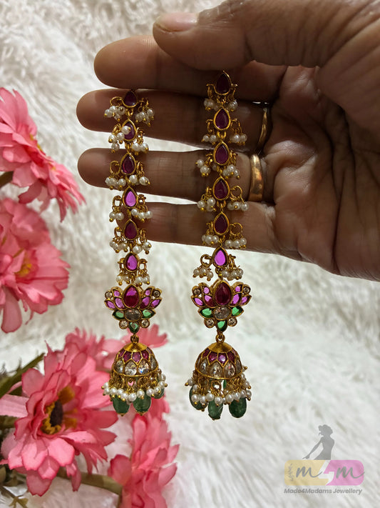 Jadau Kundan Jhumka with Attached Matti Chain Made4Madams