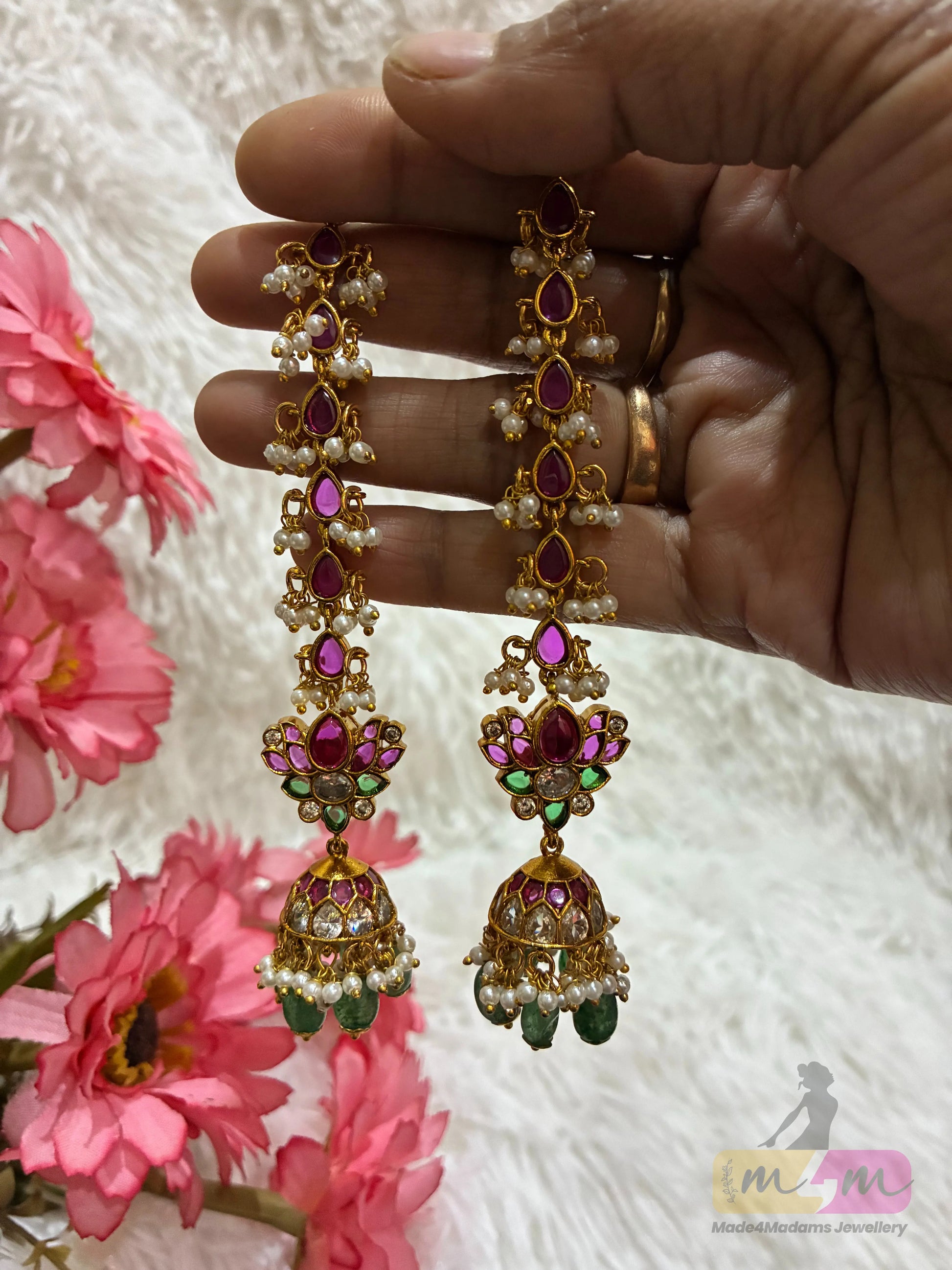 Jadau Kundan Jhumka with Attached Matti Chain Made4Madams
