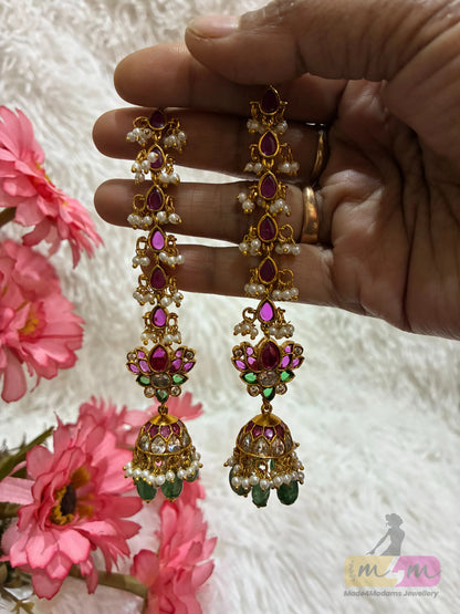 Jadau Kundan Jhumka with Attached Matti Chain Made4Madams