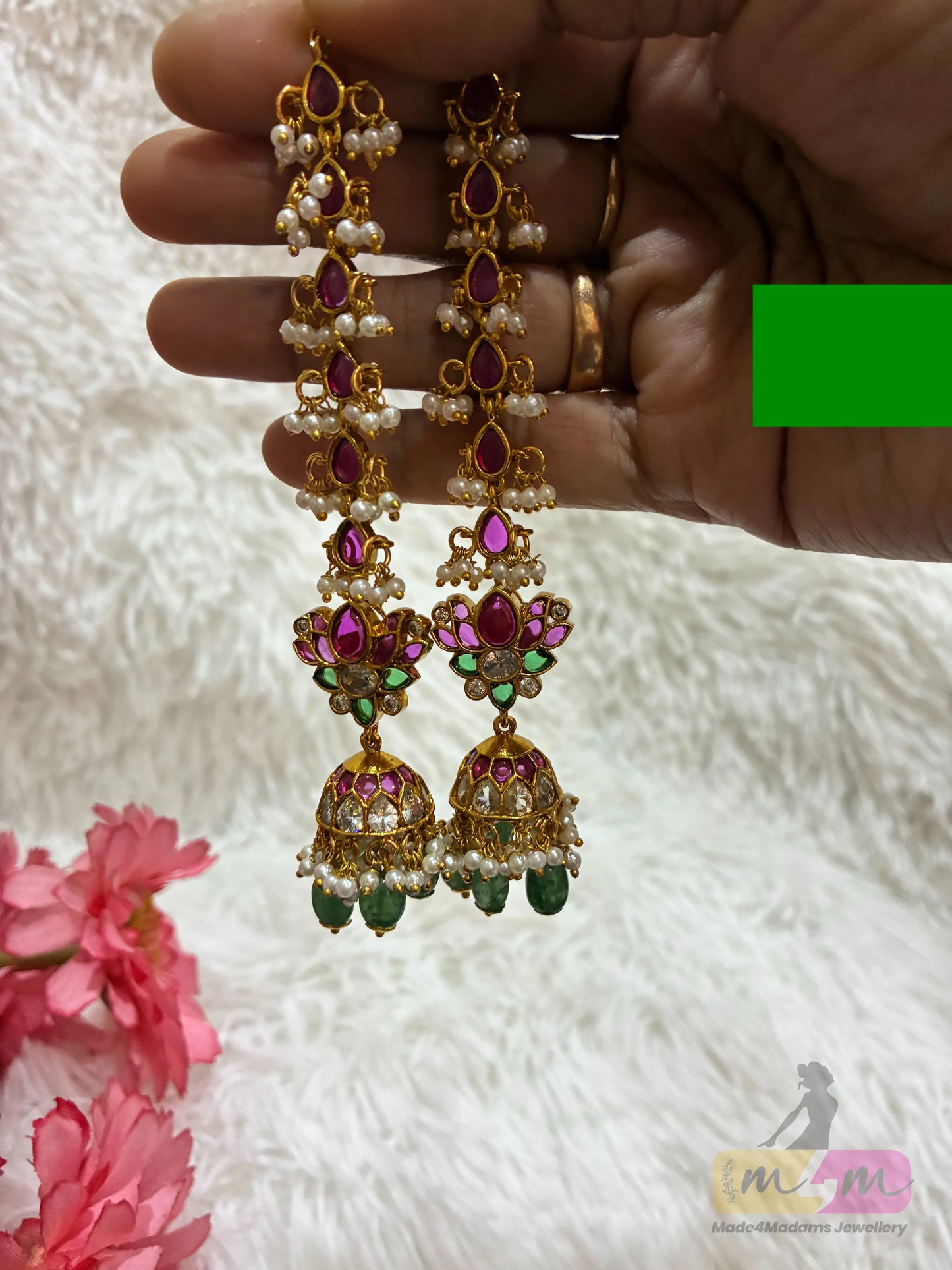 Jadau Kundan Jhumka with Attached Matti Chain Made4Madams