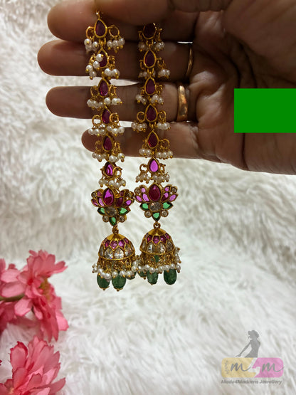 Jadau Kundan Jhumka with Attached Matti Chain Made4Madams