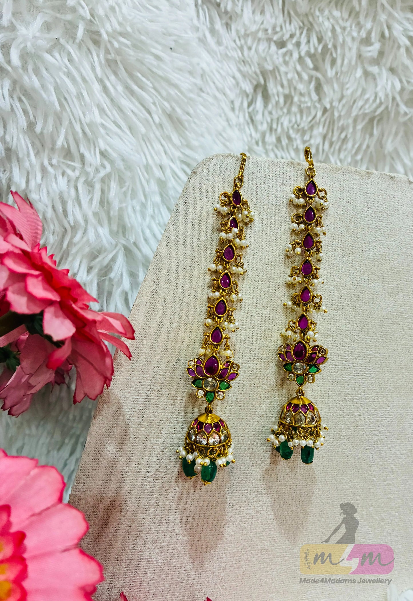 Jadau Kundan Jhumka with Attached Matti Chain Made4Madams