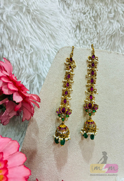 Jadau Kundan Jhumka with Attached Matti Chain Made4Madams