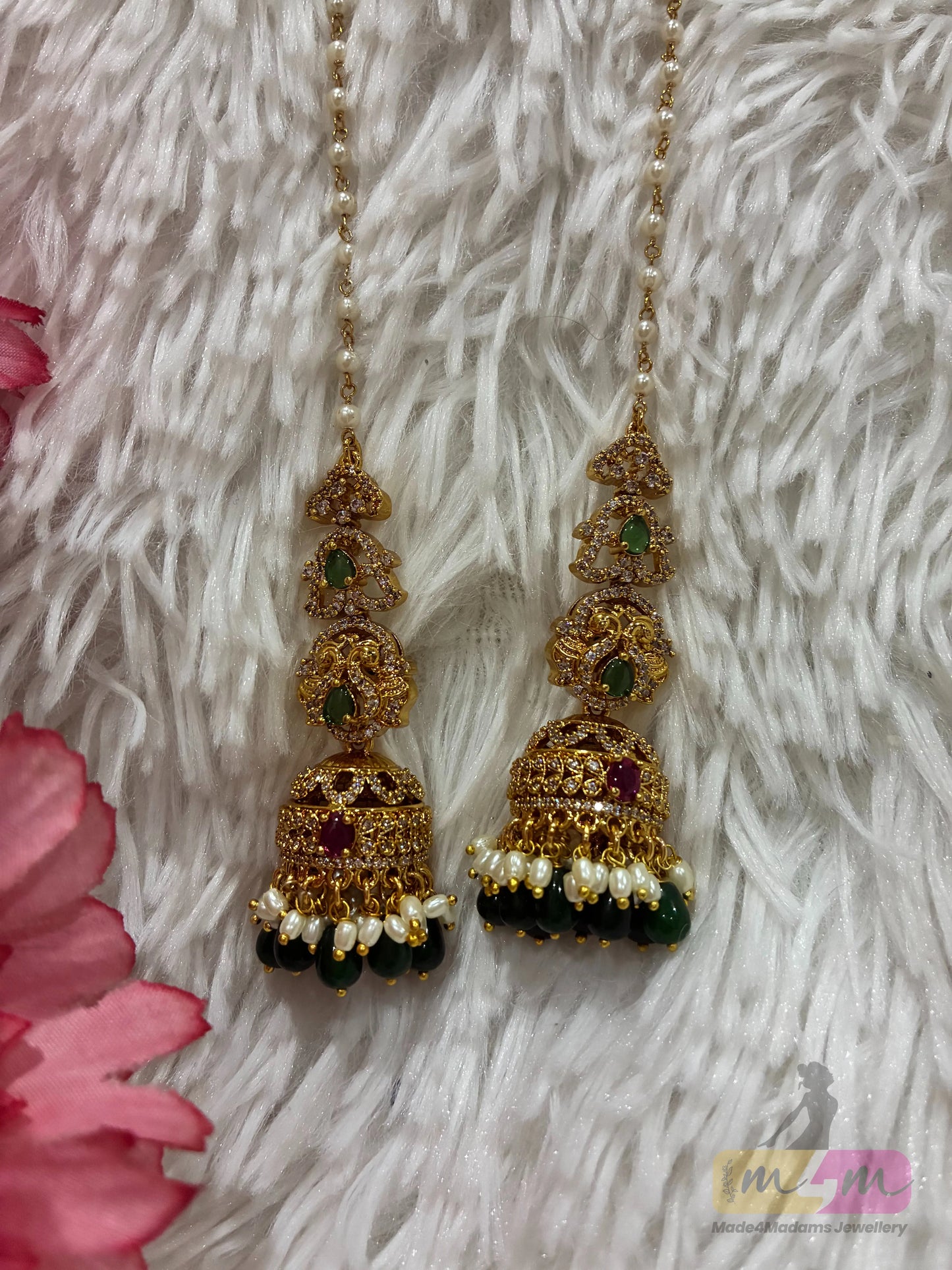 Micro Gold plated stoned Jhumka with Attached Matti Made4Madams