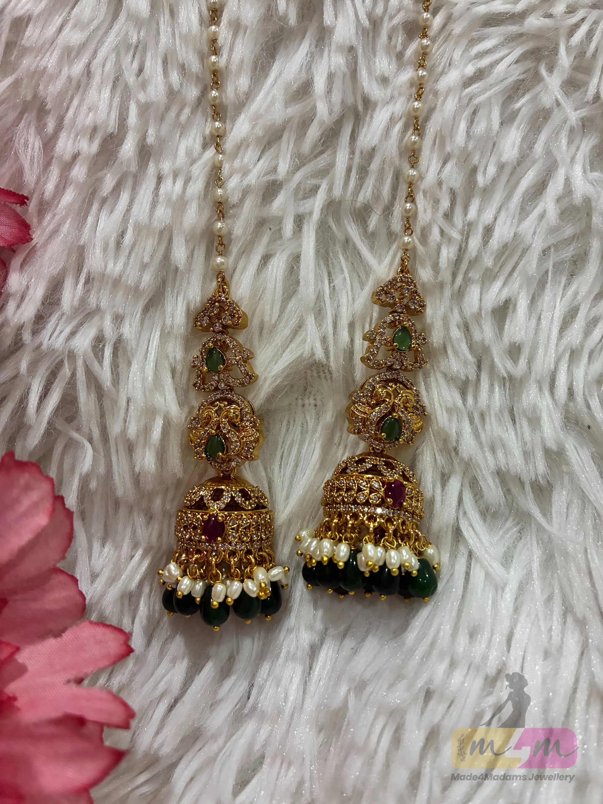 Micro Gold plated stoned Jhumka with Attached Matti Made4Madams