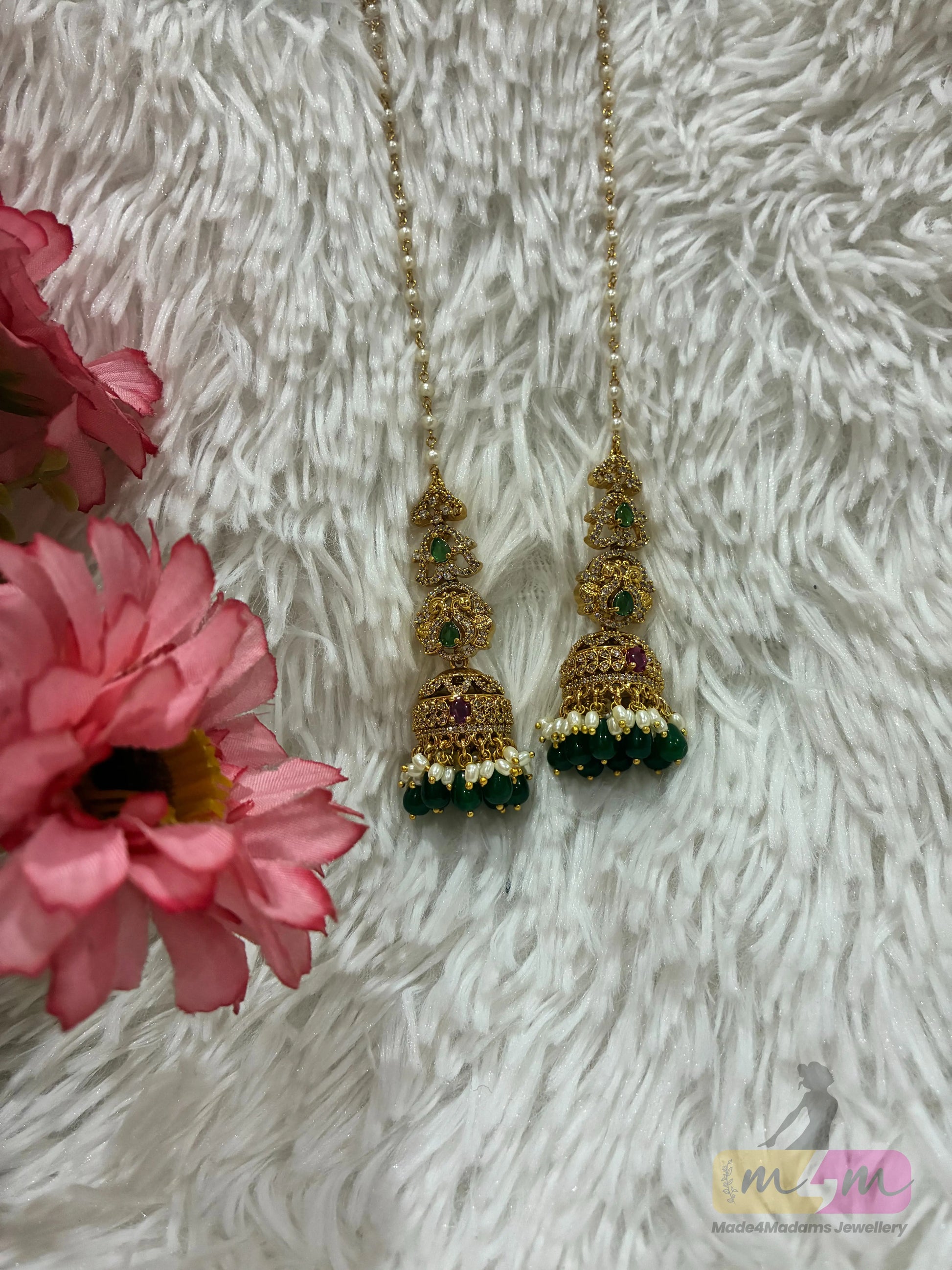 Micro Gold plated stoned Jhumka with Attached Matti Made4Madams