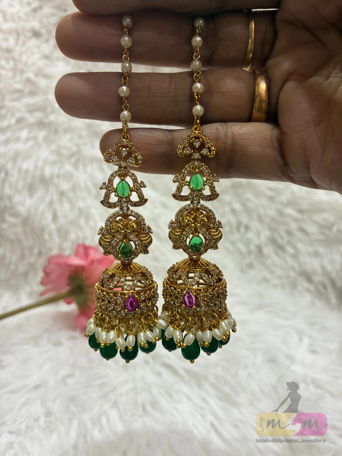 Micro Gold plated stoned Jhumka with Attached Matti Made4Madams