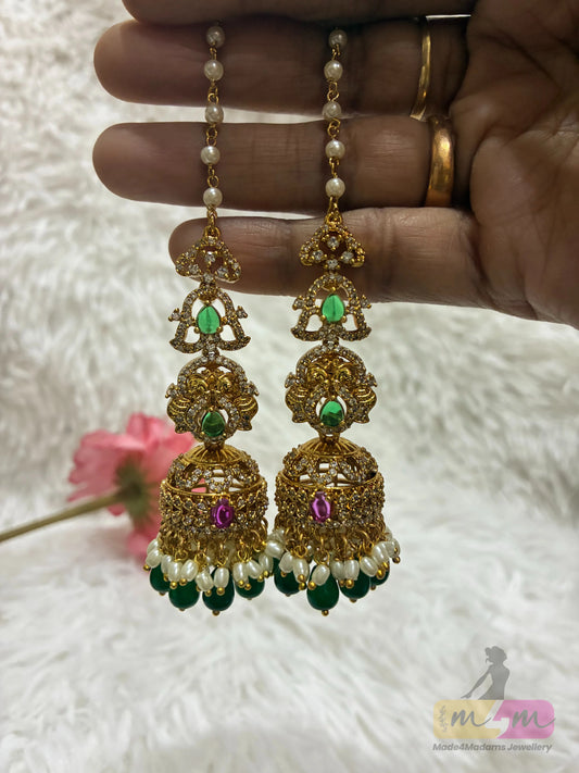Micro Gold plated stoned Jhumka with Attached Matti Made4Madams