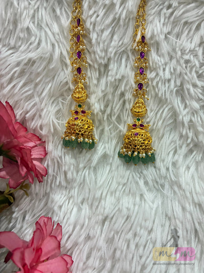 Micro Gold Plated God Motif Jhumka with Attached Jadau Chain Made4Madams
