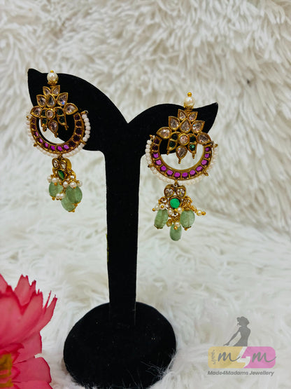 Emerald Ruby Lotus Chandbali Earrings Made4Madams